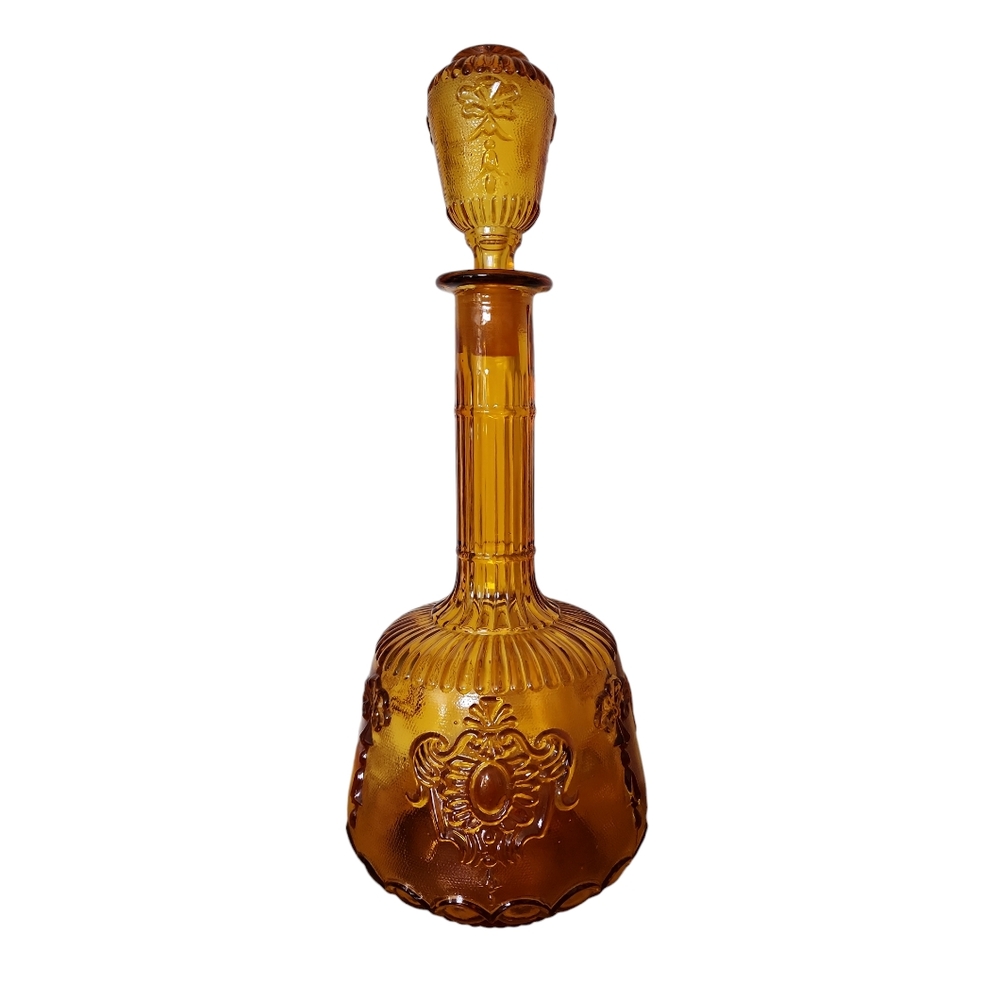 MCM Amber Glass Wine Decanter with Bows